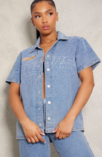 Light Blue Wash Short Sleeve Denim Racer Shirt