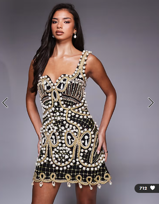Asos Luxe - embellished square neck mini dress in black