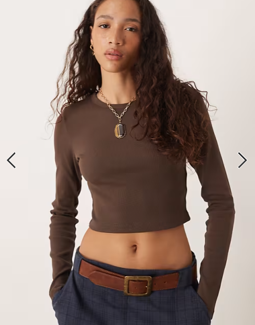 JJXX Feline long sleeve ribbed t-shirt in brown
