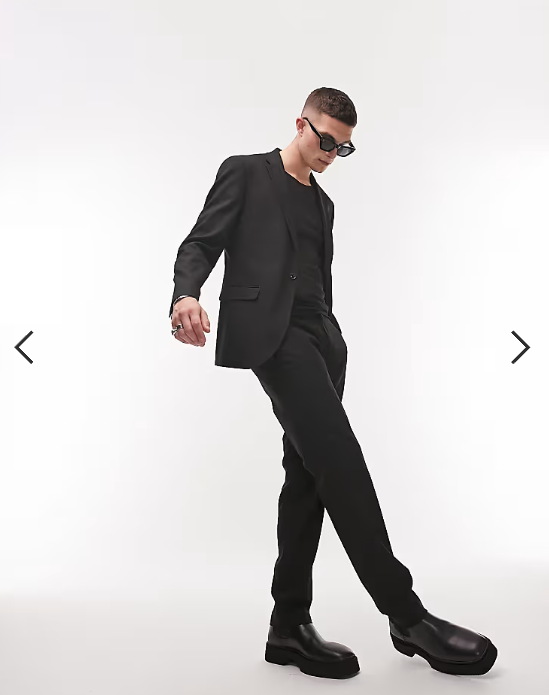 Topman stretch slim textured suit jacket in black