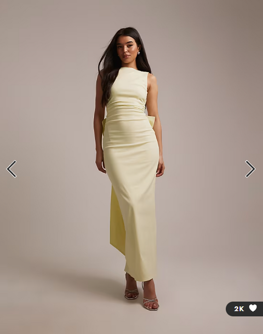 TFNC Bridesmaid bengaline maxi dress with detachable bow back in yellow