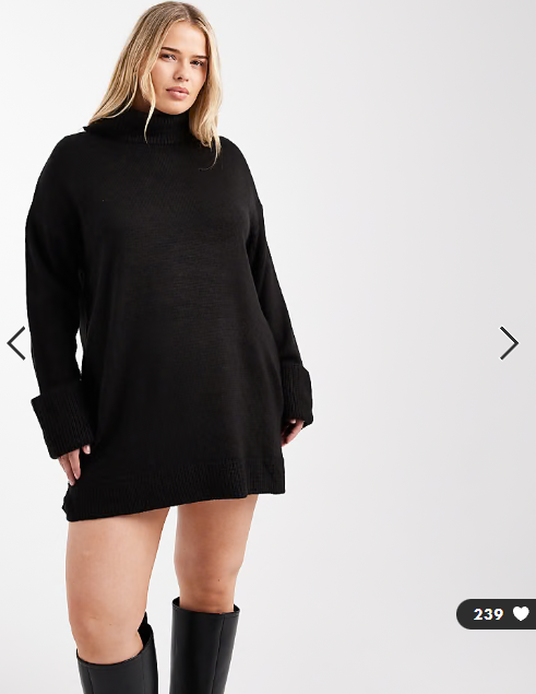 Brave Soul Plus high neck knitted jumper dress in black