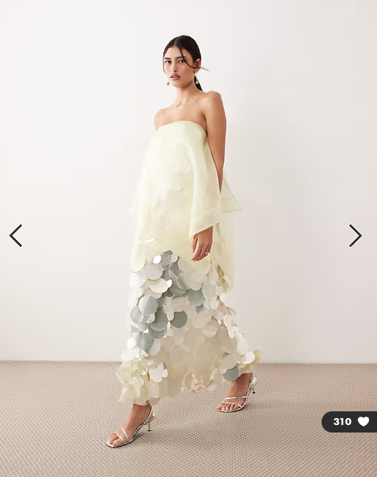 ARRANGE embellished sequin bandeau maxi dress with overlayer in buttermilk