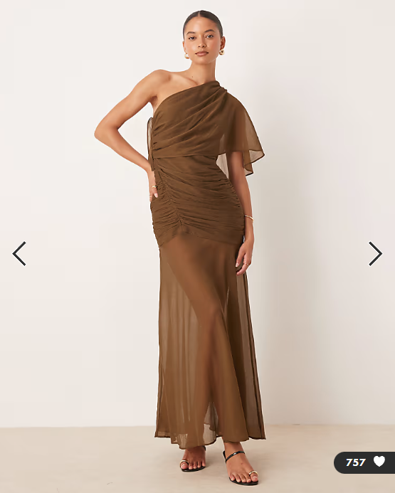 ASOS DESIGN cape one shoulder ruched bodice maxi dress in deep olive
