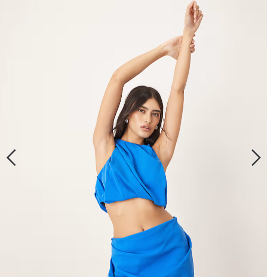 ARRANGE ruched detail racer neck top in bold blue