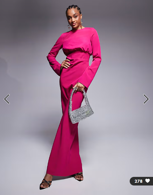 ASOS DESIGN Tall structured long sleeve maxi dress with ruched bust in pink