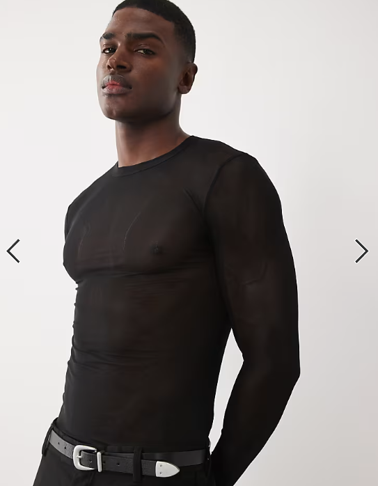 ASOS DESIGN muscle fit long sleeve t-shirt in black mesh
