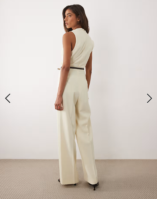 Mango sleeveless asymmetric tailored jumpsuit in cream