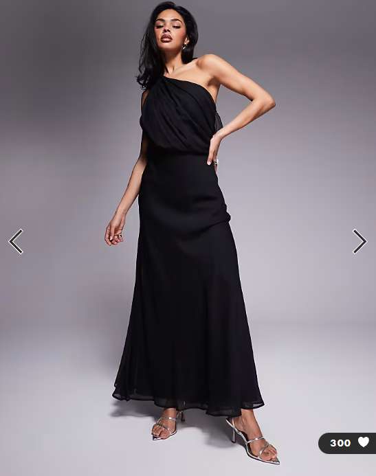 ASOS DESIGN one shoulder draped maxi dress in black