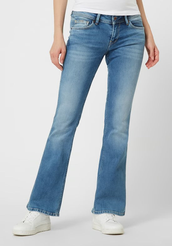 - Pepe Jeans - Flared cut jeans met stretch, model ‘New Pimlico’ in lichtblauw.