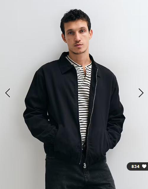 ASOS DESIGN cotton harrington jacket in black