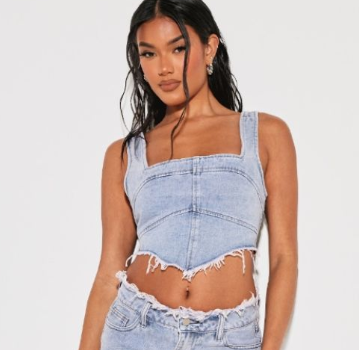 Vintage Bleach Wash Raw Hem Denim Corset