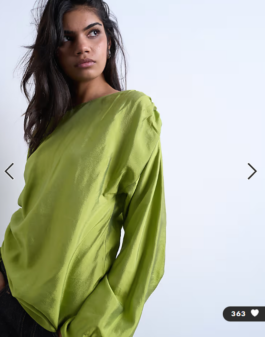 Topshop long sleeve ruched side top in green