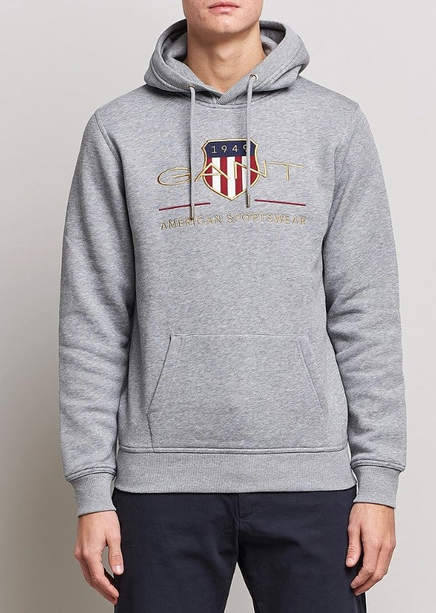 GANT -Archive Shield Hoodie - Grey Melange