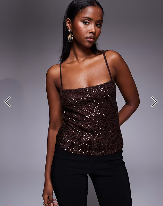 ASOS DESIGN allover sequin cami top in chocolate