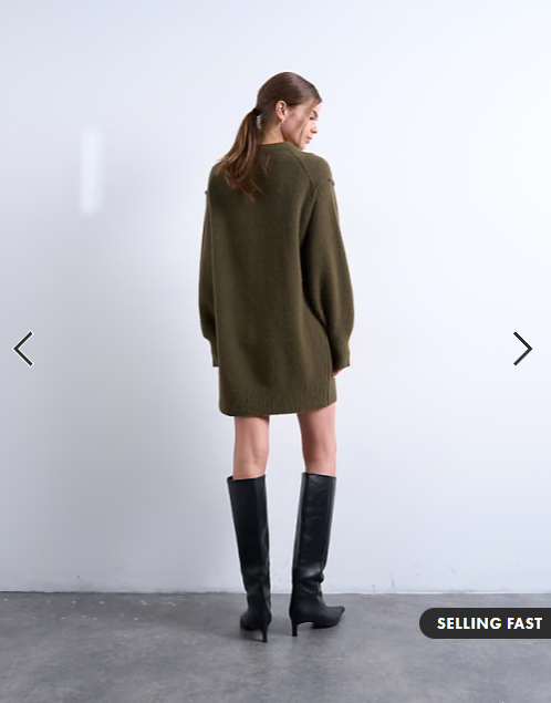 Topshop knitted wool crew neck mini dress in khaki