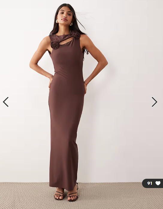 ASOS DESIGN corsage midi dress in chocolate