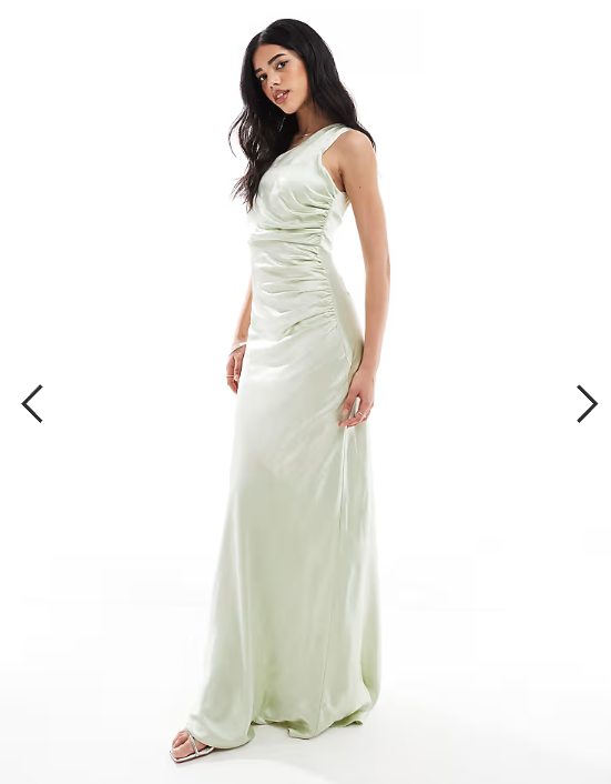 Six Stories Bridesmaid one shoulder satin maxi dress in mint green