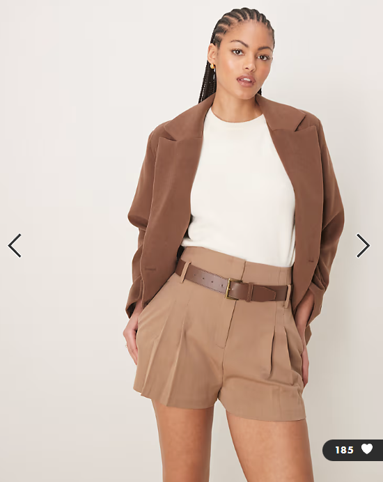 ASOS DESIGN Tall tailored high waist shorts with PU belt in chocolate