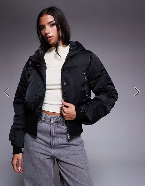 Weekend Collective cropped padded coat with ribbed corseted waist detail in black