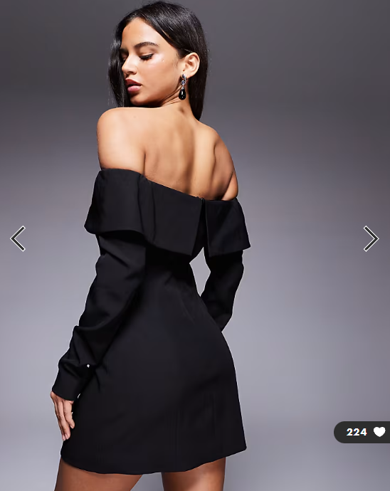 Kaiia Exclusive bardot foldover tailored long sleeve diamante button detail mini dress in black