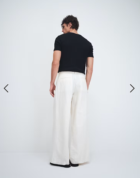ASOS DESIGN tailored pleated linen rich loose leg trousers in white