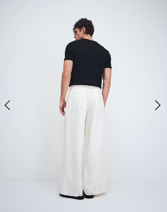 ASOS DESIGN tailored pleated linen rich loose leg trousers in white