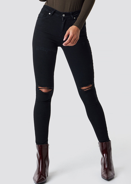 Skinny Mid Wasit Destroyed Jeans