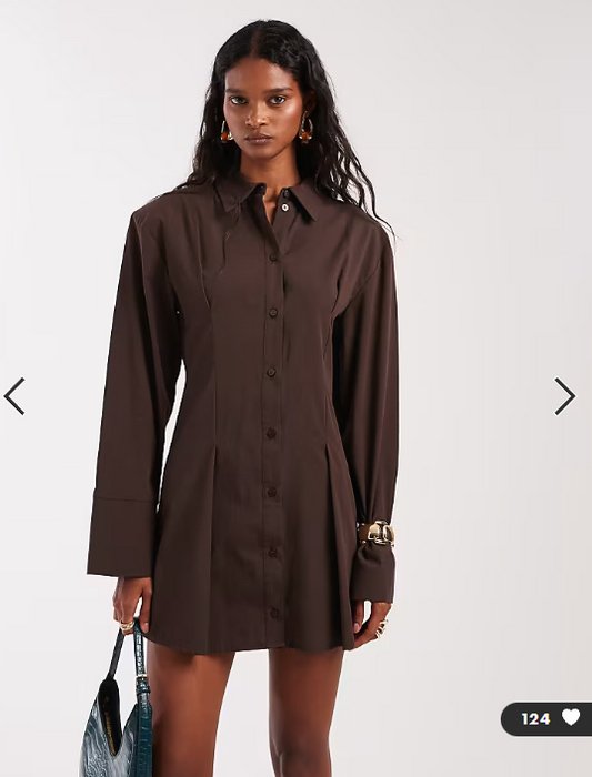 ASOS DESIGN cinched shoulder pad shirt mini dress in chocolate