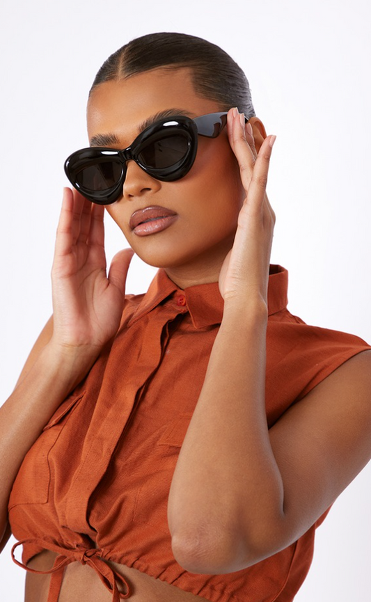 Black Pillow Effect Cat Eye Sunglasses