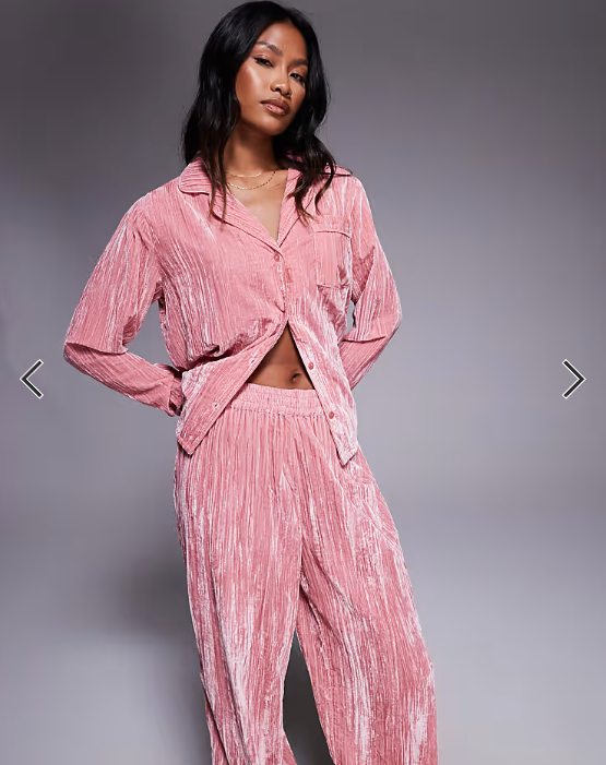 ASOS DESIGN velvet texture pyjama set in pink