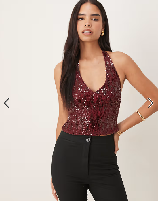 Motel Cosio sequin halter top in red