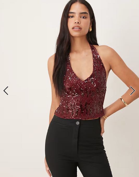 Motel Cosio sequin halter top in red