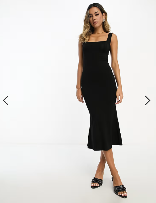 ASOS DESIGN square neck softline midi dress in black