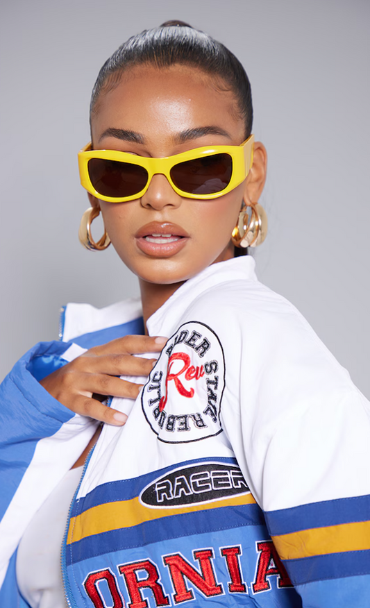 Bright Yellow Thick Arm Bug Eye Visor Sunglasses