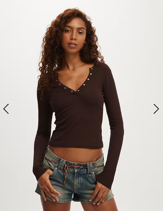 Cotton On Ryan henley long sleeve in brown