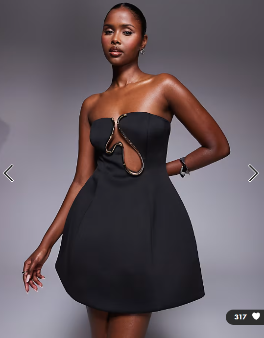 ASOS DESIGN Premium bandeau sculpted mini dress with gold trim in black