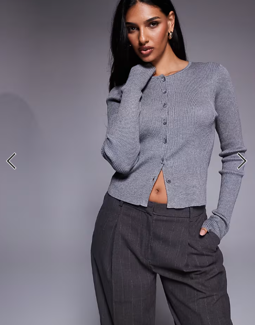 Kaiia knitted shrunken cardigan in charcoal