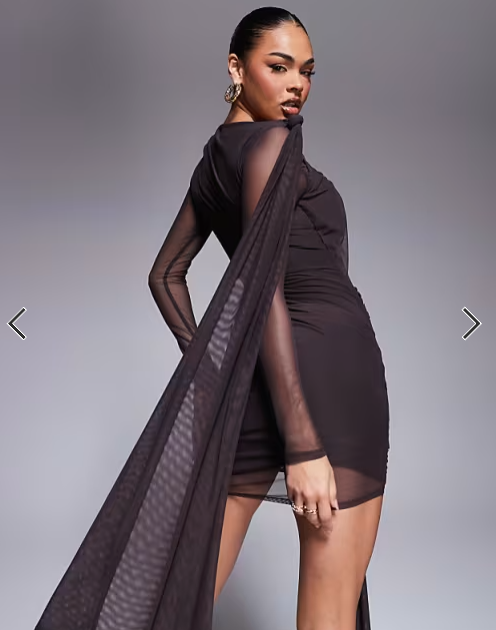 Asoa design mesh tie shoulder mini dress