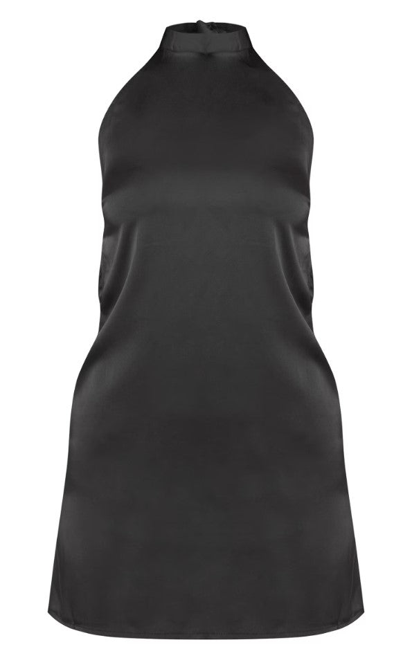 Black Halterneck Satin Bodycon Dress