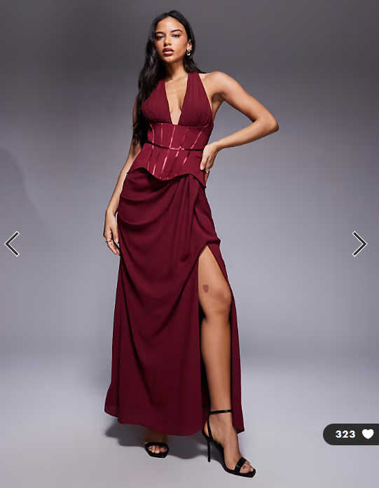ASOS DESIGN structured halter corset detail maxi dress in red