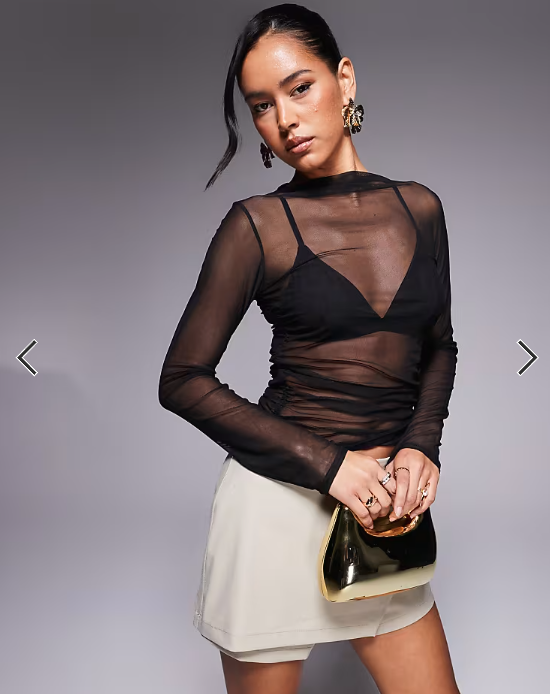 Missyempire long sleeve mesh top in black