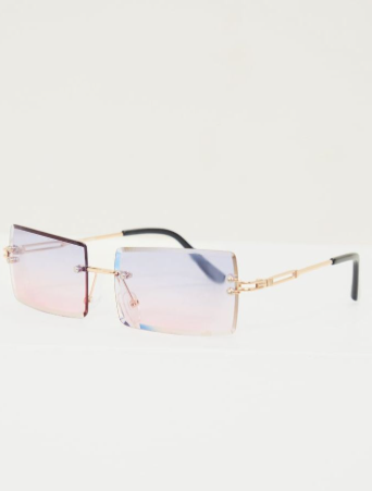 Blue With Pink Faded Lens Square Frameless Sunglasses