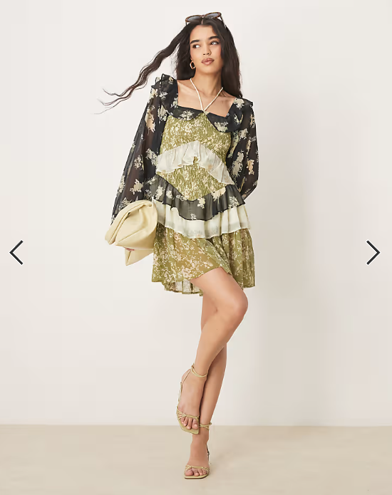 ASOS DESIGN halter neck frill mini dress in mixed ditsy print