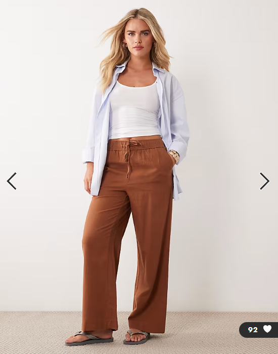New Look Petite linen blend wide leg trousers in rust