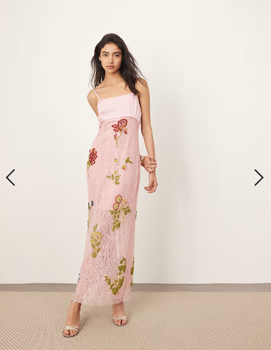 ARRANGE botanical embellished contrast bodice column maxi dress in pink