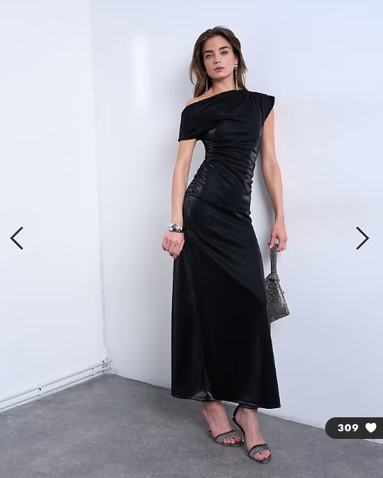 Topshop iridescent off shoulder maxi dress in black