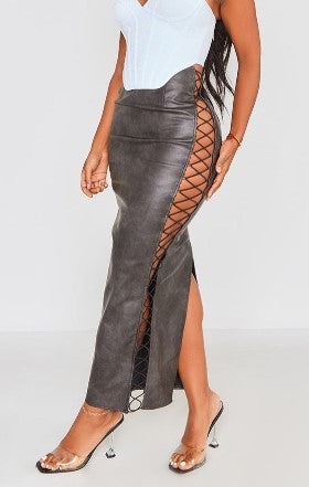 Shape Charcoal Washed Lace Up Side Maxi Skirt