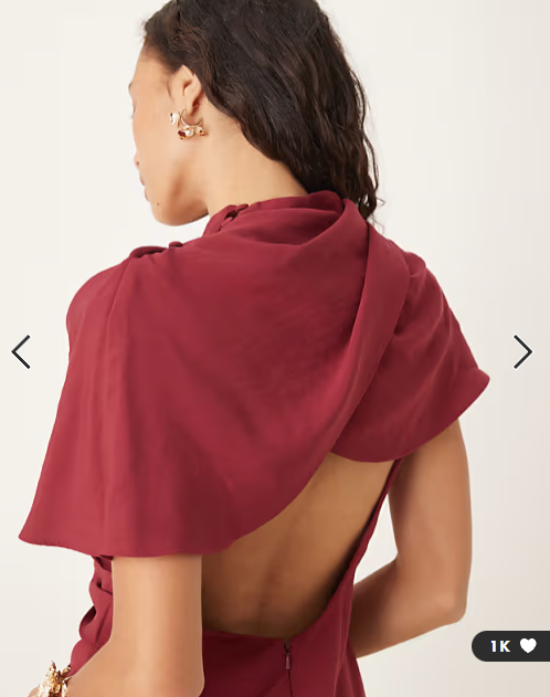 ASOS DESIGN high neck cape bodice mini dress with open back in burgundy