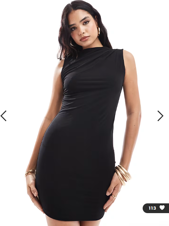 Pieces slinky ruched neck sleeveless mini dress in black